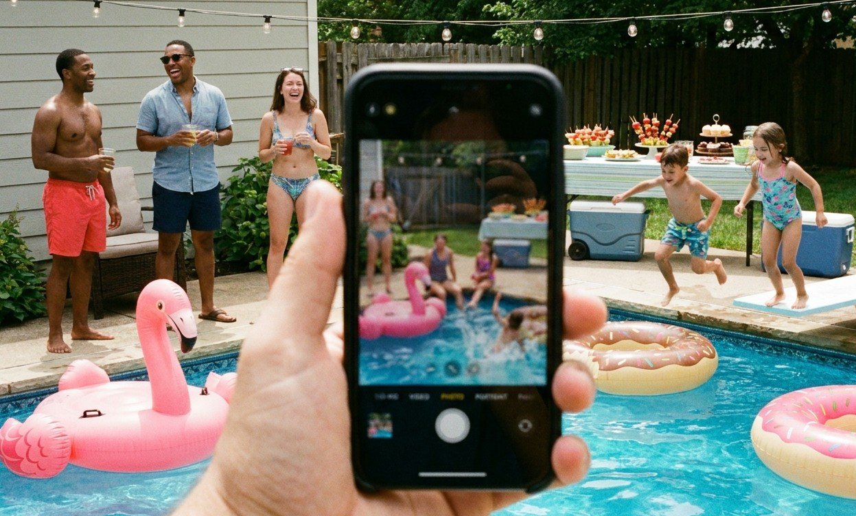 Family doing party at pool
